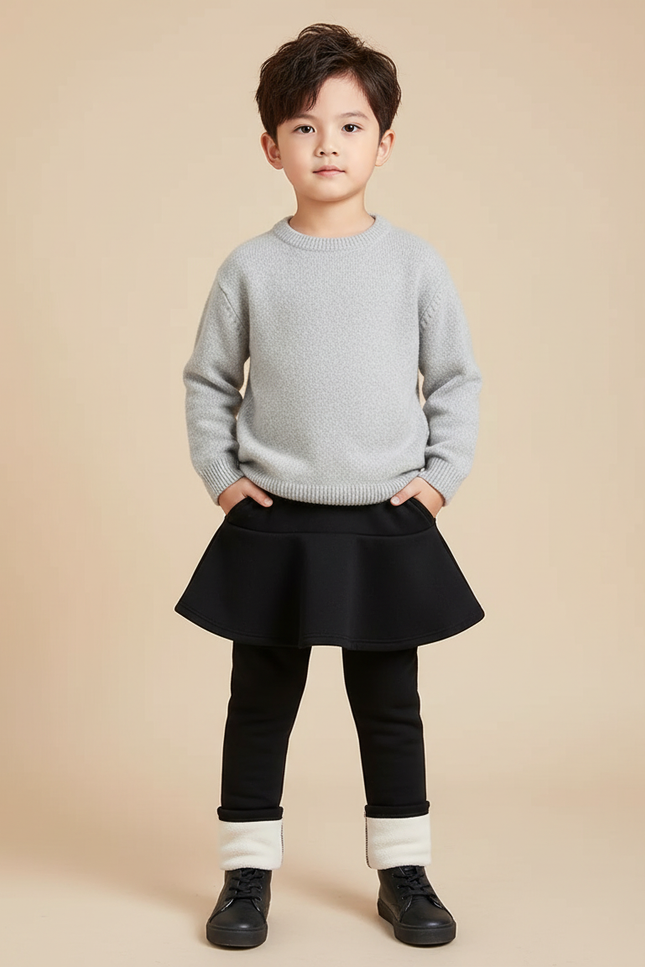 Pantalon Jupe Noir Évasé Molletonné Chaud Enfant