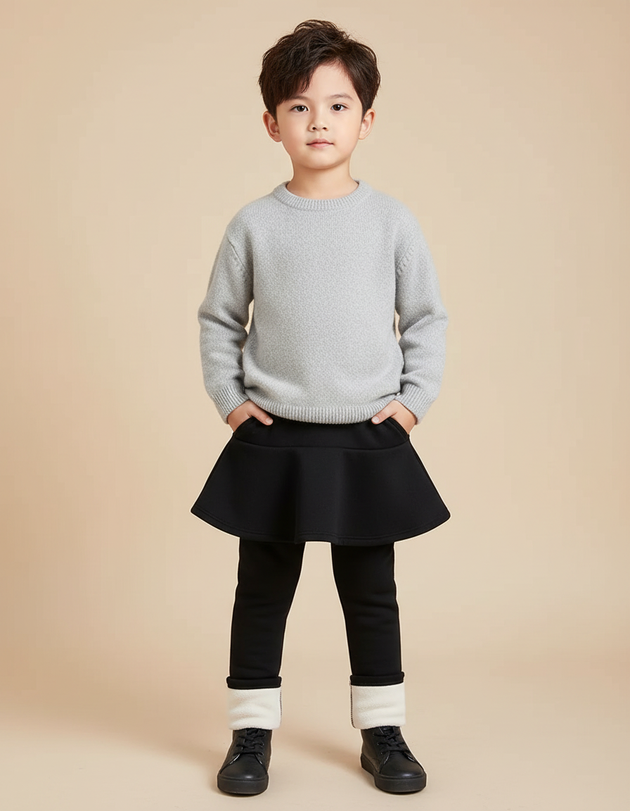 Pantalon Jupe Noir Évasé Molletonné Chaud Enfant