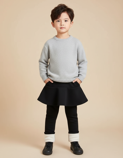 Pantalon Jupe Noir Évasé Molletonné Chaud Enfant