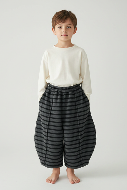 Pantalon Jupe Rayé Molleton Ample Hiver Enfant - Gris