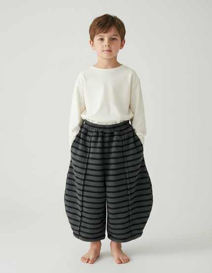 Pantalon Jupe Rayé Molleton Ample Hiver Enfant - Gris