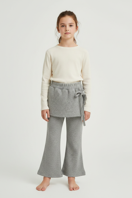 Pantalon Jupe Gris Coton Évasé Superposé Enfant - Molleton