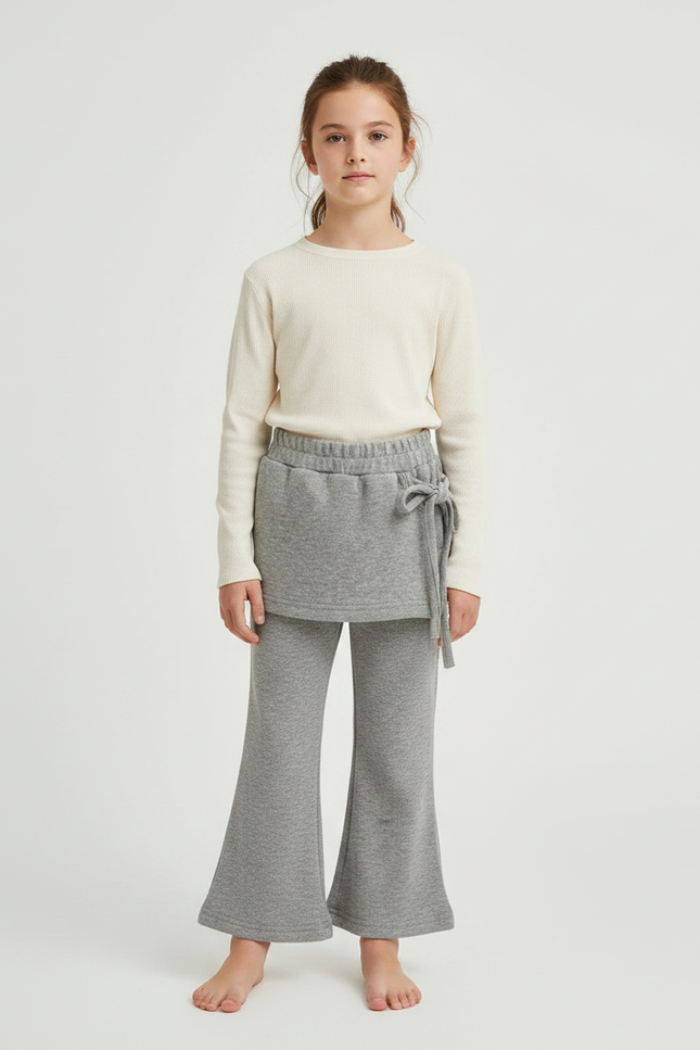 Pantalon Jupe Gris Coton Évasé Superposé Enfant - Molleton