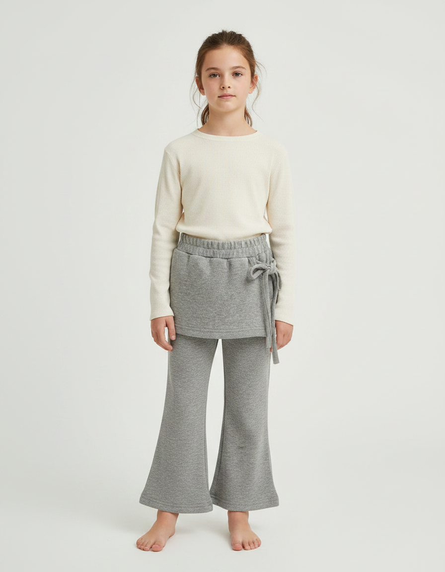Pantalon Jupe Gris Coton Évasé Superposé Enfant - Molleton