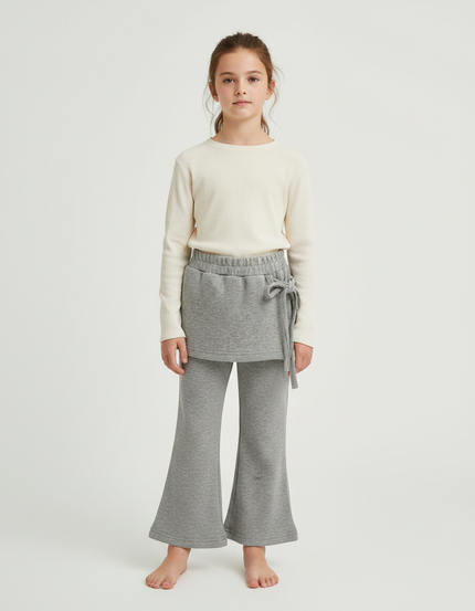 Pantalon Jupe Gris Coton Évasé Superposé Enfant - Molleton