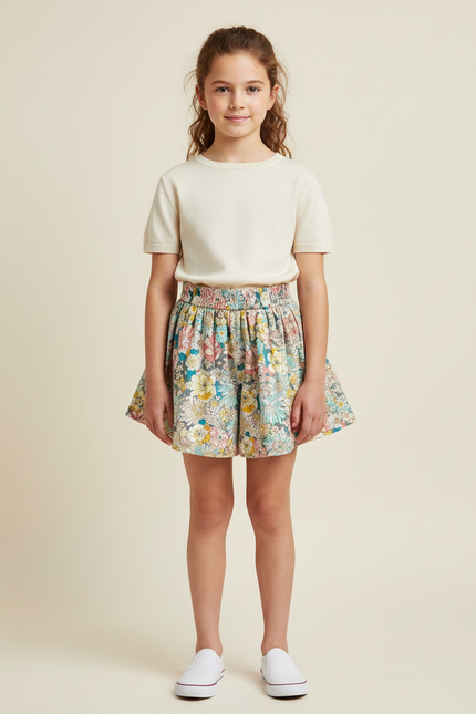 Pantalon Jupe Fleuri Ample Confortable Fille - Multicolore Coton