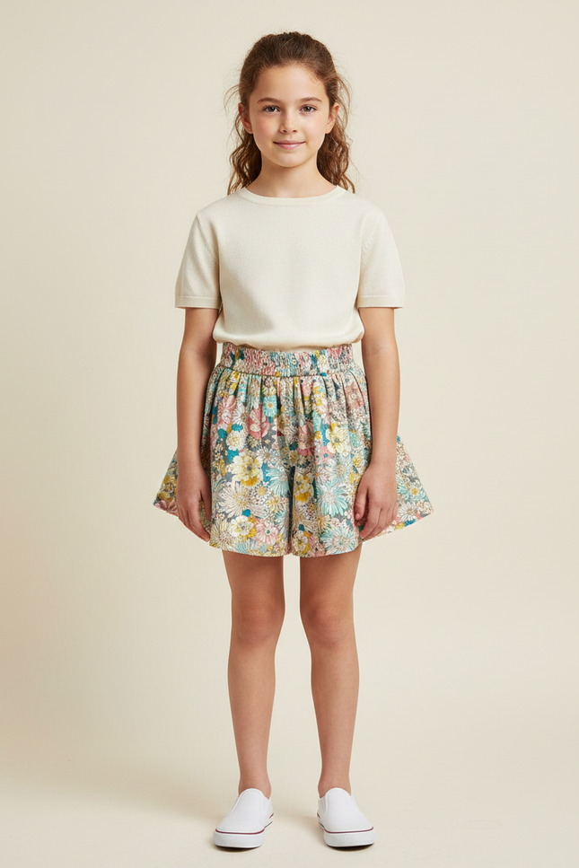 Pantalon Jupe Fleuri Ample Confortable Fille - Multicolore Coton