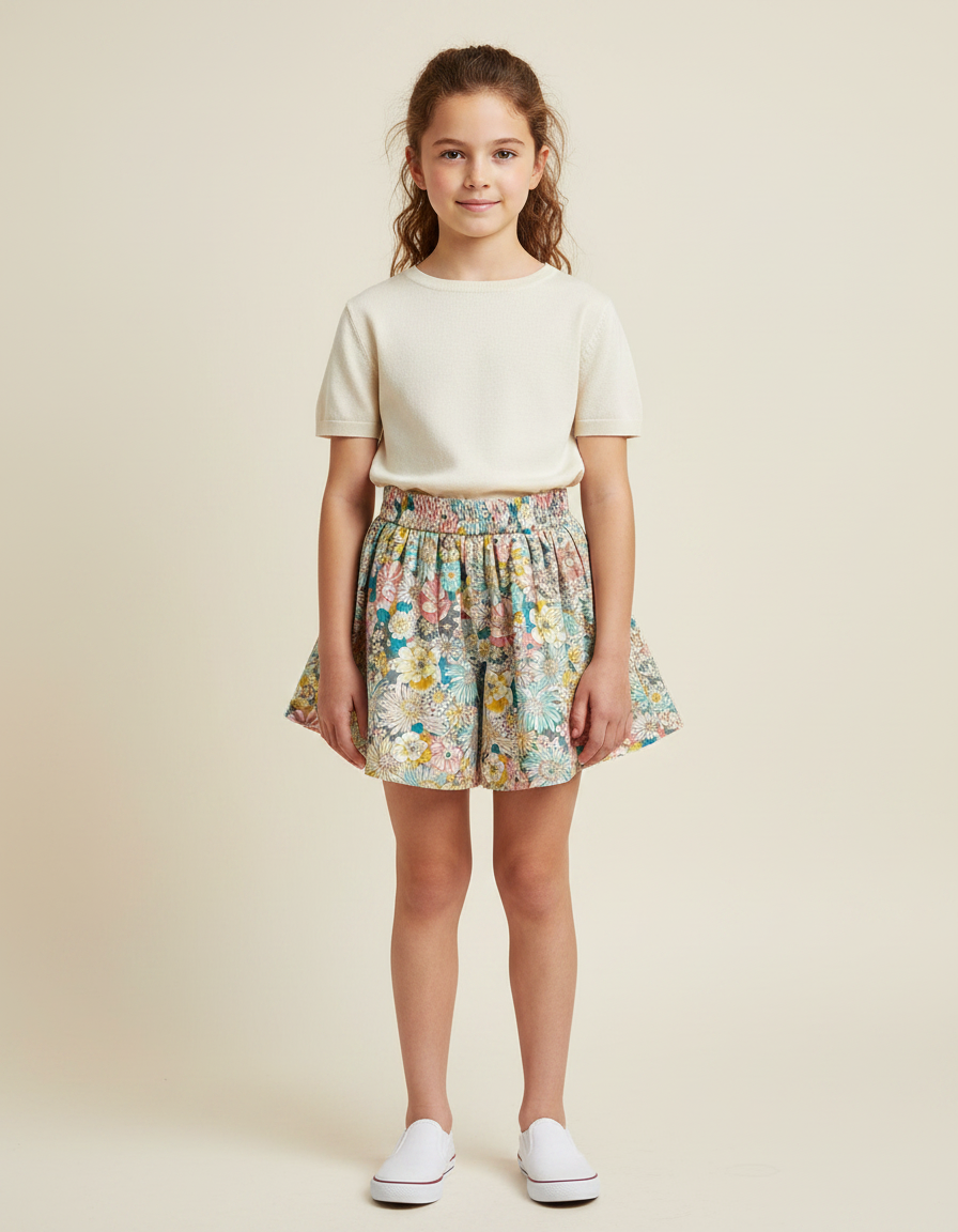 Pantalon Jupe Fleuri Ample Confortable Fille - Multicolore Coton