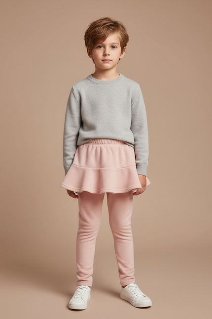 Pantalon Jupe Rose Polaire Volanté Enfant Hiver - Molleton