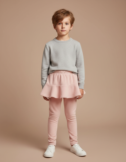 Pantalon Jupe Rose Polaire Volanté Enfant Hiver - Molleton