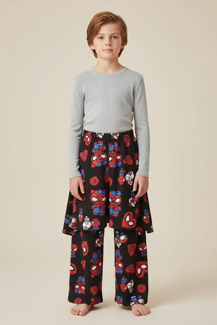 Pantalon Jupe Noir Imprimé Spider-Man Hello Kitty Doux Confortable - Molleton