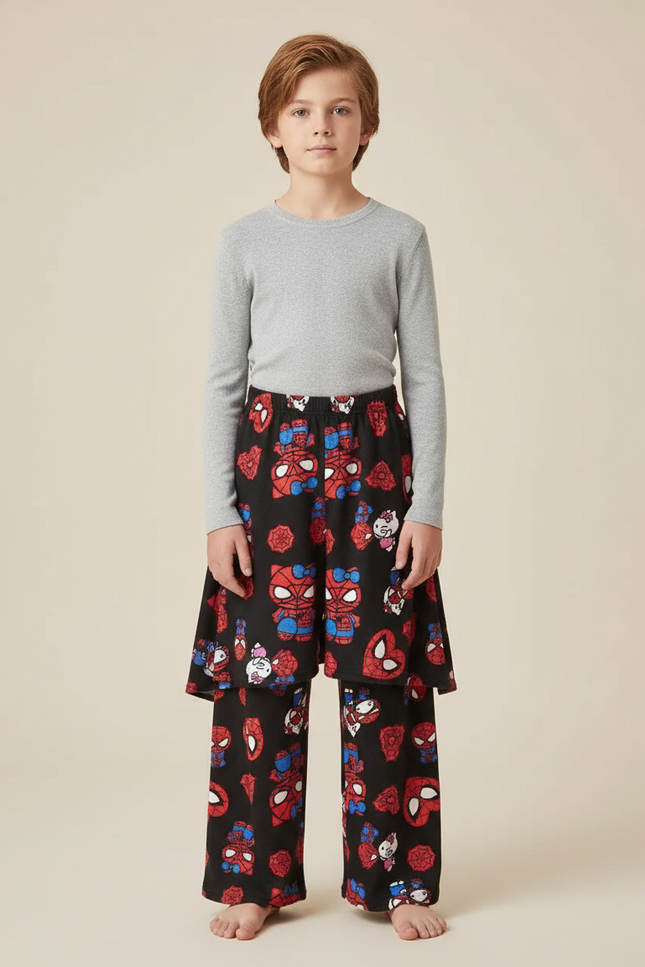 Pantalon Jupe Noir Imprimé Spider-Man Hello Kitty Doux Confortable - Molleton
