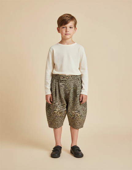 Pantalon Jupe Fleuri Ample Élastique Enfant Vert - Tweed