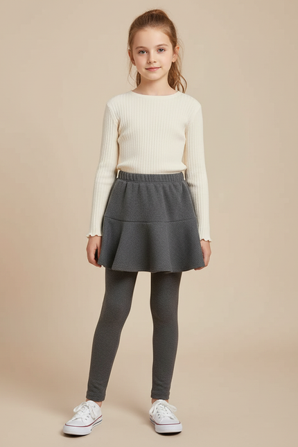 Pantalon Jupe Gris Uni Extensible Fille Confortable - Molleton