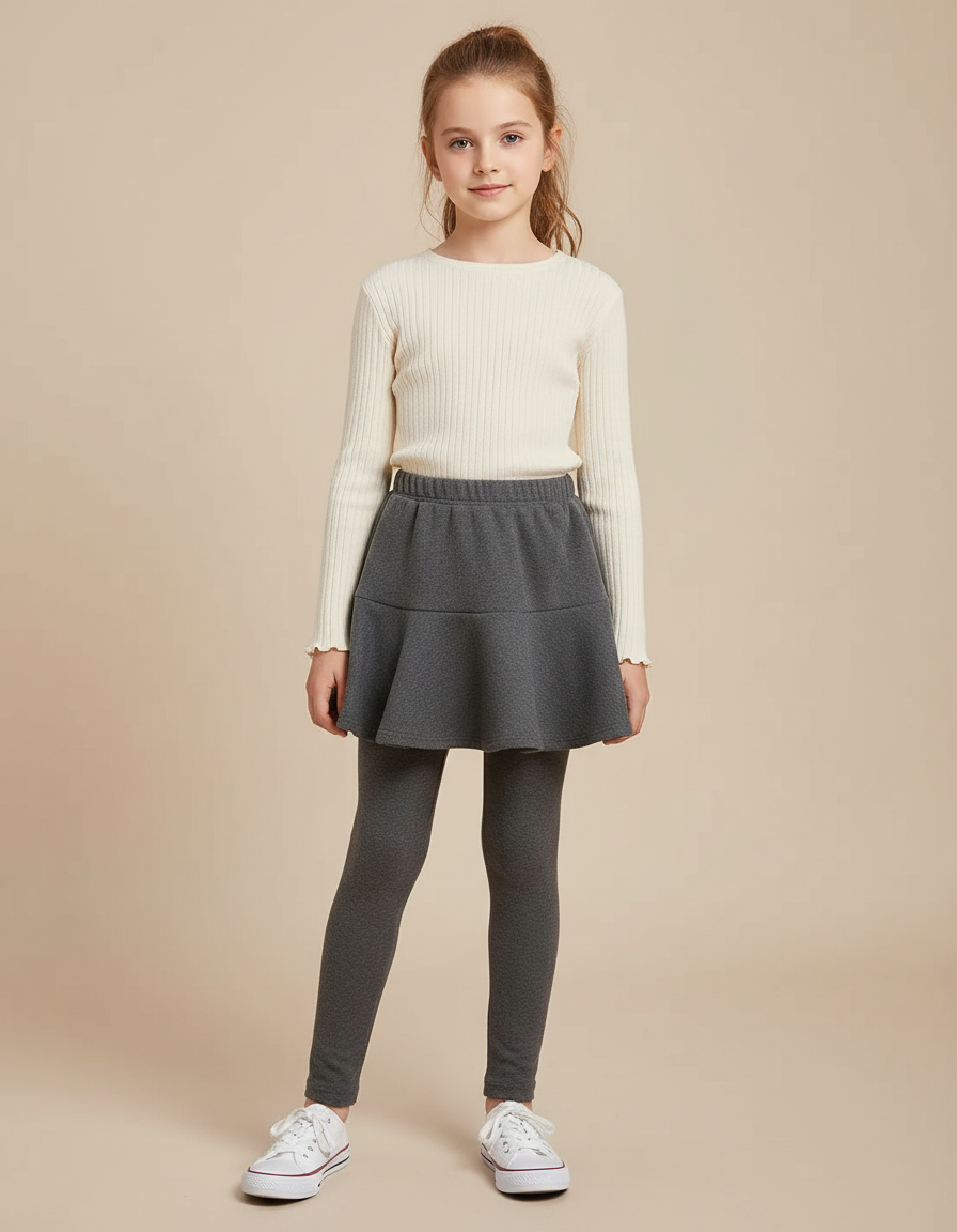 Pantalon Jupe Gris Uni Extensible Fille Confortable - Molleton