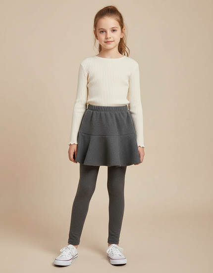 Pantalon Jupe Gris Uni Extensible Fille Confortable - Molleton