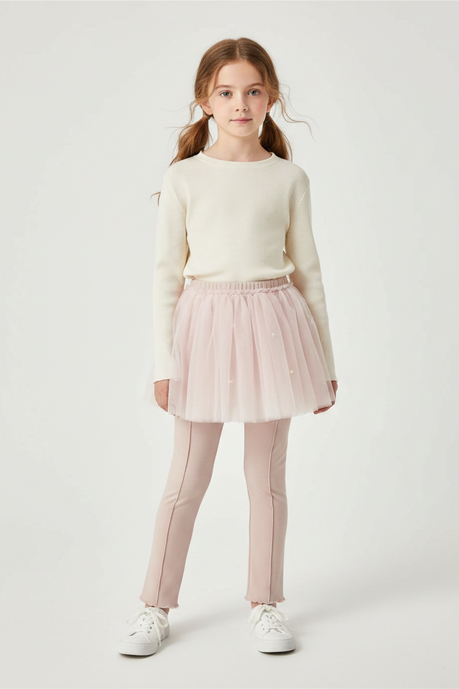 Pantalon Jupe Rose Tulle Perles Intégrées Fille - Maille