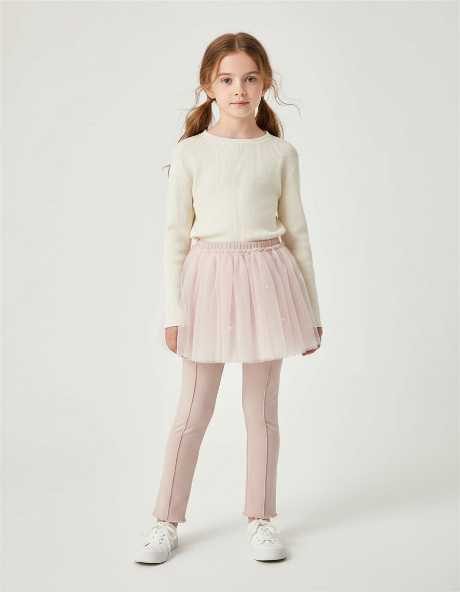 Pantalon Jupe Rose Tulle Perles Intégrées Fille - Maille