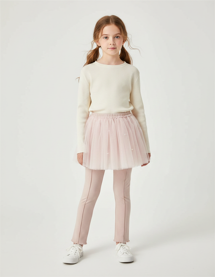 Pantalon Jupe Rose Tulle Perles Intégrées Fille - Maille
