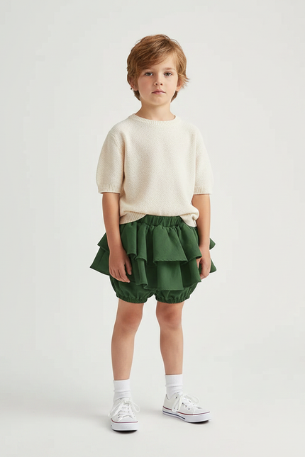 Pantalon Jupe Vert Volants Coton Confortable Enfant