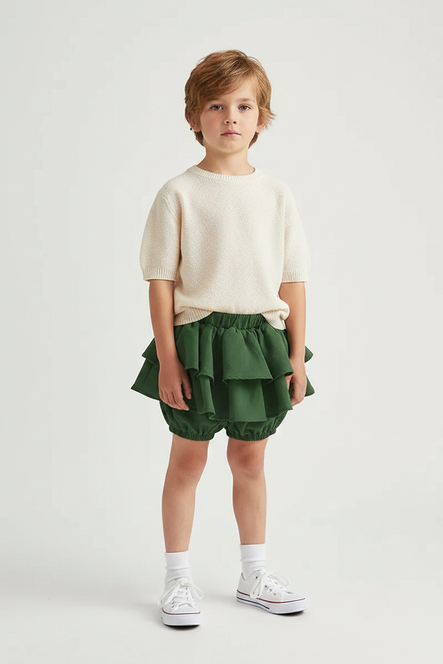 Pantalon Jupe Vert Volants Coton Confortable Enfant