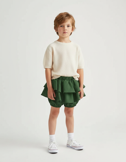 Pantalon Jupe Vert Volants Coton Confortable Enfant