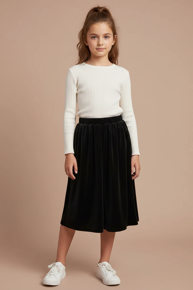 Pantalon Jupe Noir Velours Plissé Enfant