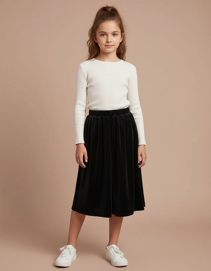 Pantalon Jupe Noir Velours Plissé Enfant