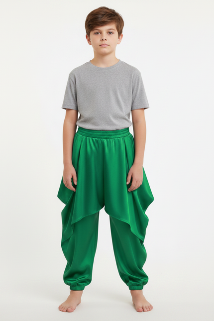 Pantalon Jupe Vert Satiné Fluide Bouffant Garçon