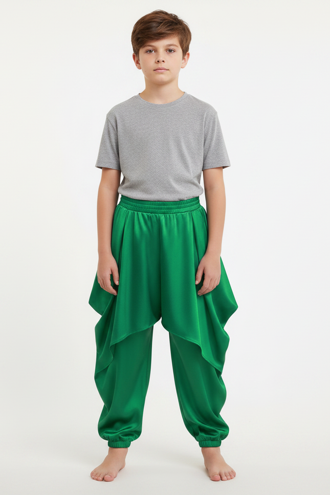 Pantalon Jupe Vert Satiné Fluide Bouffant Garçon