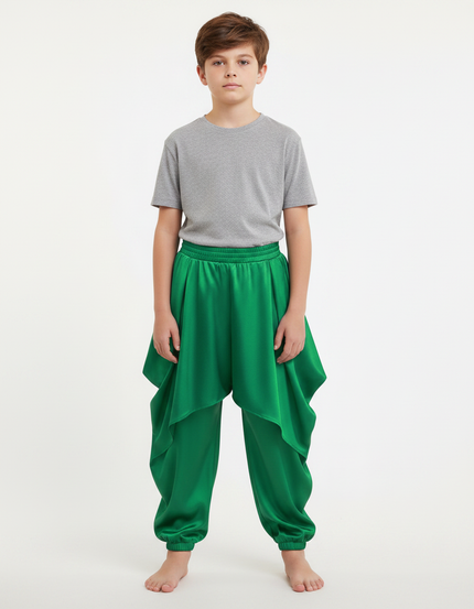 Pantalon Jupe Vert Satiné Fluide Bouffant Garçon