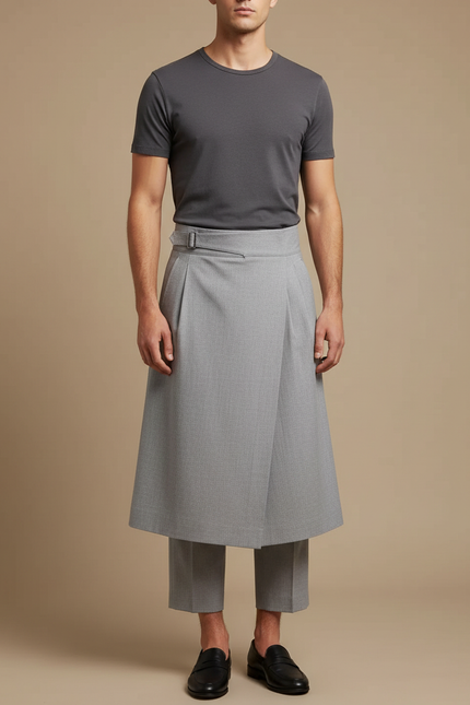 Pantalon Jupe Homme Gris Plissé Élégant Moderne - Gabardine