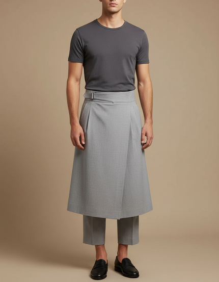 Pantalon Jupe Homme Gris Plissé Élégant Moderne - Gabardine