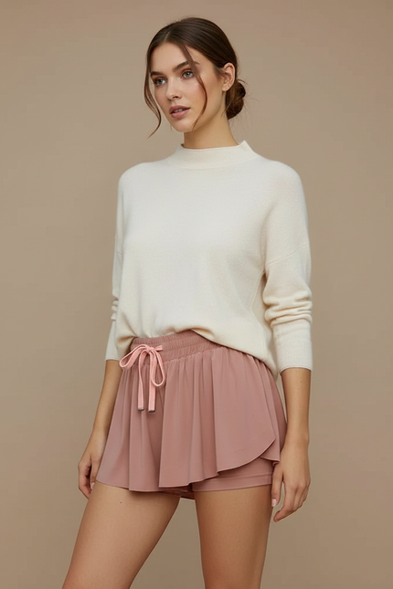 Pantalon Jupe Rose Plissé Ample Court Sportif - Polyester