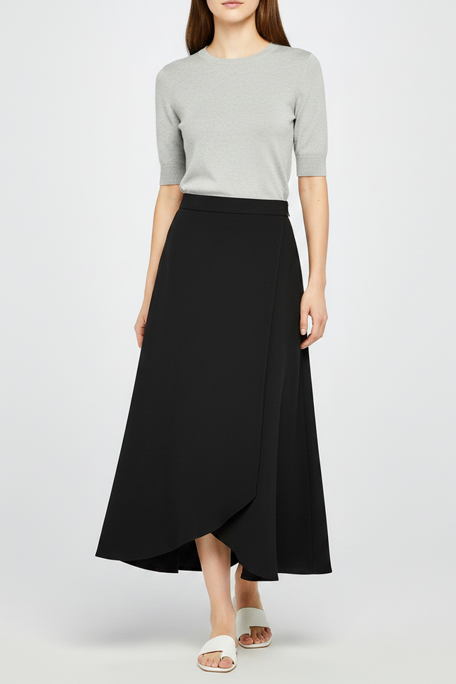 Pantalon Jupe Noir Asymétrique Fluide Élégant Mi-long - Polyester