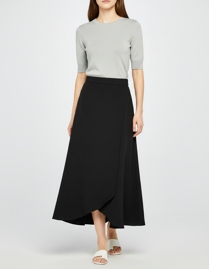 Pantalon Jupe Noir Asymétrique Fluide Élégant Mi-long - Polyester