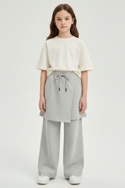 Pantalon Jupe Gris Ample Décontracté Sportif Enfant - Molleton