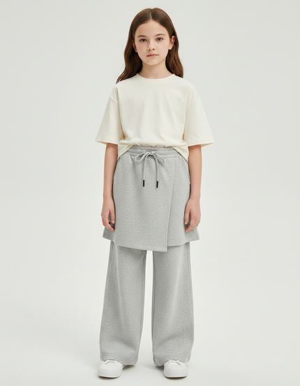 Pantalon Jupe Gris Ample Décontracté Sportif Enfant - Molleton