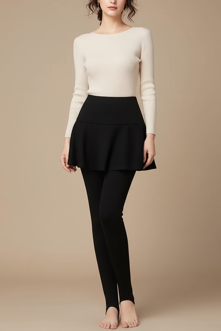 Pantalon Jupe Noir Plissé Intégré Chaud Hiver - Molleton