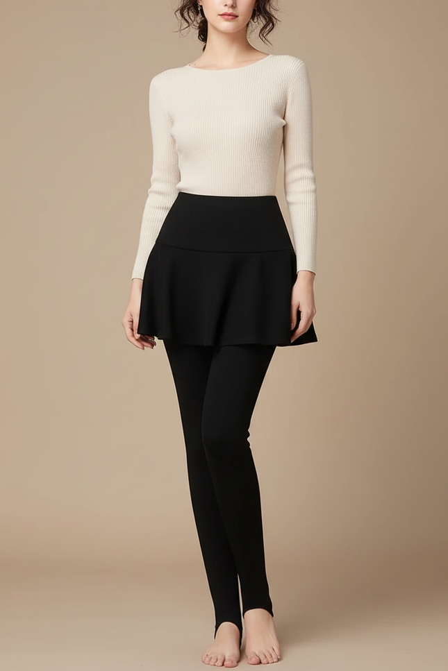 Pantalon Jupe Noir Plissé Intégré Chaud Hiver - Molleton