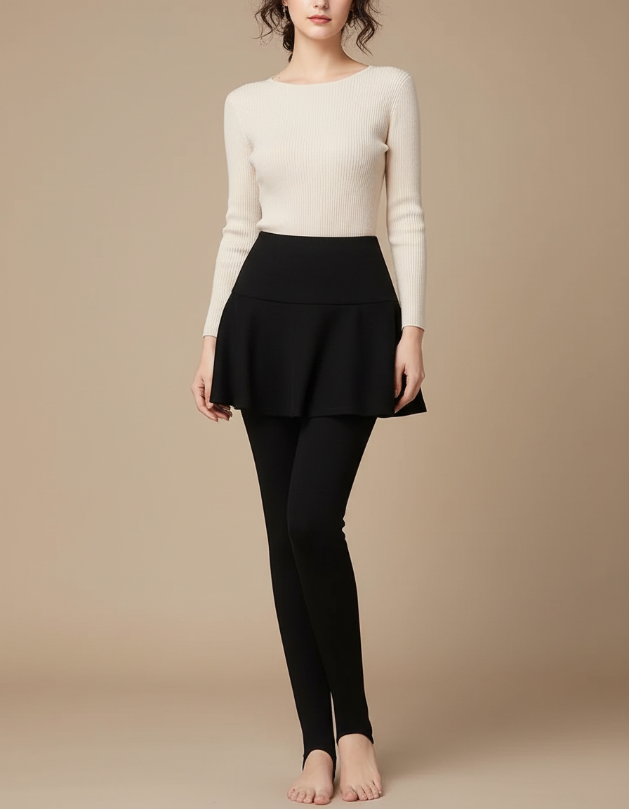 Pantalon Jupe Noir Plissé Intégré Chaud Hiver - Molleton