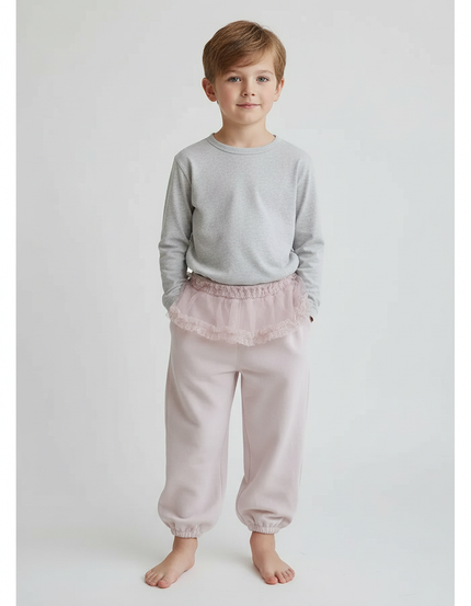 Pantalon Jupe Rose Pâle Volants Dentelle Enfant - Molleton