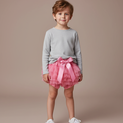 Pantalon Jupe Rose Tulle Volants Bébé Mignon - Maille