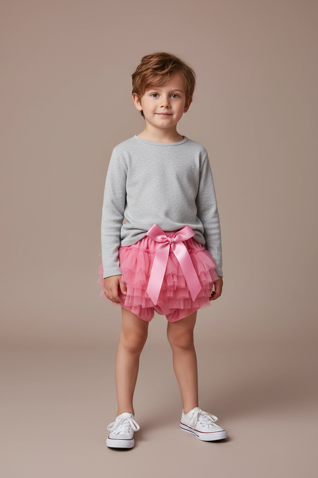 Pantalon Jupe Rose Tulle Volants Bébé Mignon - Maille