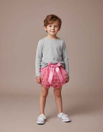 Pantalon Jupe Rose Tulle Volants Bébé Mignon - Maille