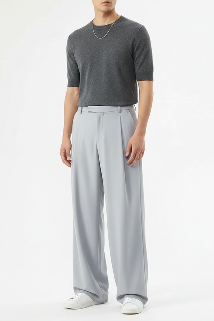 Pantalon Jupe Gris Clair Ample Fluide Décontracté - Polyester