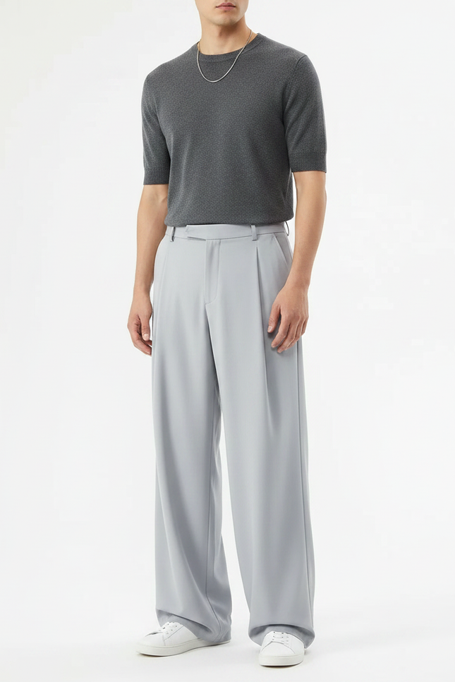 Pantalon Jupe Gris Clair Ample Fluide Décontracté - Polyester