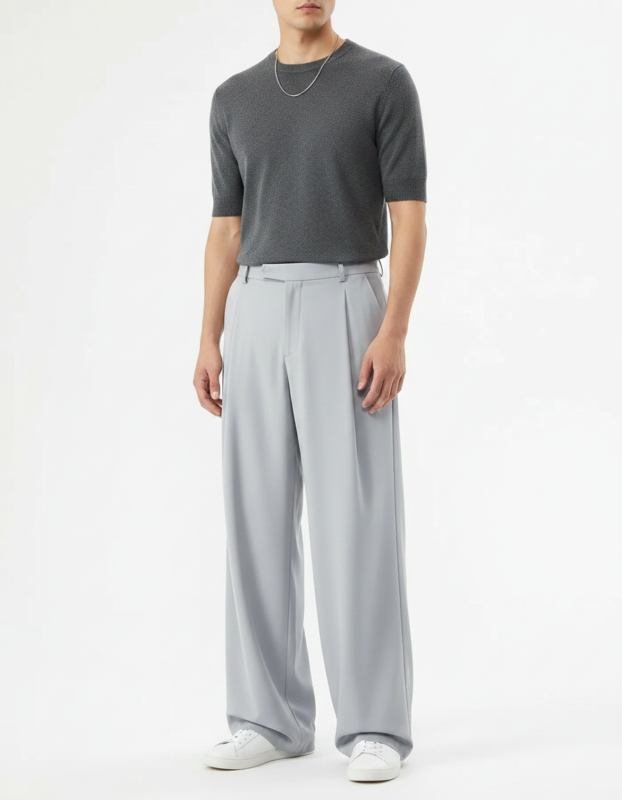 Pantalon Jupe Gris Clair Ample Fluide Décontracté - Polyester
