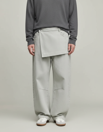 Pantalon Jupe Gris Clair Coton Ample Déstructuré - Jean