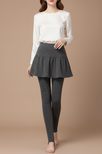 Pantalon Jupe Chaud Épais Doux Plissé Hiver - Gris Molleton